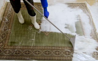 Pranie zielonego dywanu wełnianego